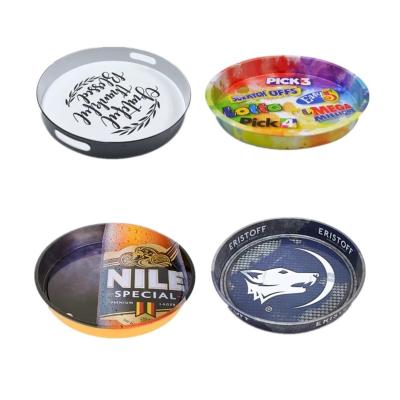 China Gift & Craft Custom Design Christmas KTV Beer drinkg Bar round rectangle tin metal tinplate serving tray with anti slip function gift promo for sale