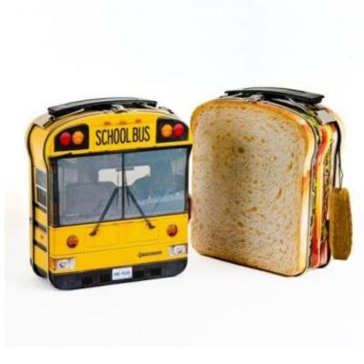 China Gift & Craft Custom design school bus sandwich bread toast style lunch tin box with handle cute promotional tin boxes sandwich tin lunch box for sale