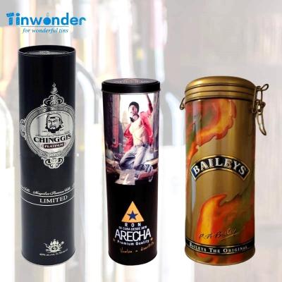 China Beverage Custom design top quality rum gin whiskey brandy vodka champagne wine bottle packaging tin canisters with lid wine tin tube for sale