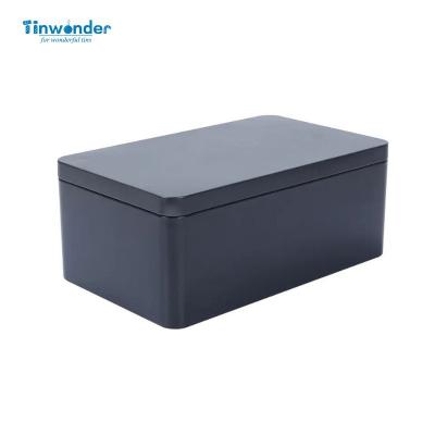 China Food Custom straight vertical Silver White Black rectangle tin box with hinged lid shrink-in neck-in straight rectangular metal tin for sale