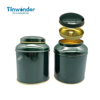 China Beverage Custom design double lids tea tin caddy loose tea packaging tin can with double lid in bulk wholesale for sale