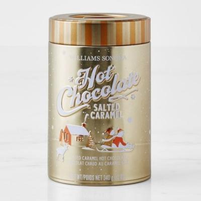 China Food Custom design hot chocolate tin can with handle on top stackable tin canister for cocoa powder for sale