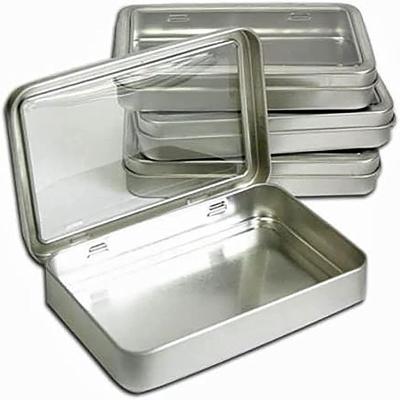 China Food Survival kit tin case with hinged lid empty tin case with window lid hot sale storage tin box for sale