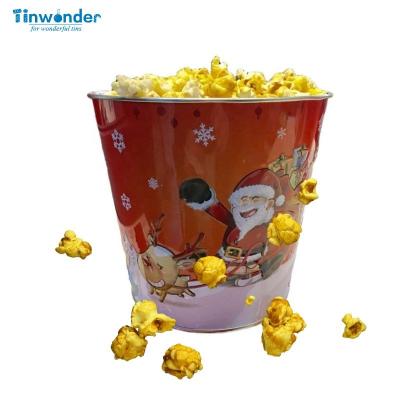 China Food Food safe Christmas Easter holiday taper 48oz 85oz 2.5L half gallon 1 gallon Cinema popcorn tin buckets with handle with cover for sale