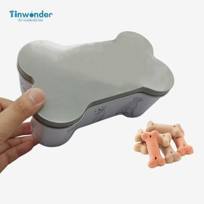 China Food Food grade custom bone shape tin box for pet dog foods dog cookie metal tin container in bone shape for sale