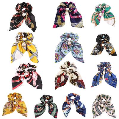 China New Spooky Chiffon Bowknot Elastic Hair Rope Bands For Women Girls Bead Jewelry Headband Large Intestine Circle Hair Pendant Ring for sale