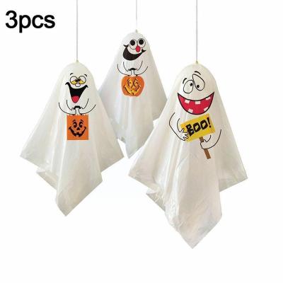 China 3pcs/Set Spooky White Polyester Hanging Ghosts With Balloon Ornaments Hanging Ghost Ties Party Balloons Twist Halloween 2021 Decoration for sale