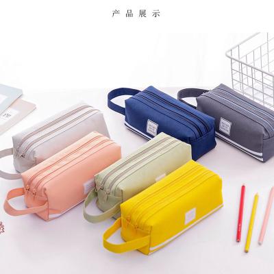 China High Quality Portable Spooky Canvas Pen Box School Pencil Bag Large Capacity Student Multifunction Double Layer Pencil Case With Handle for sale