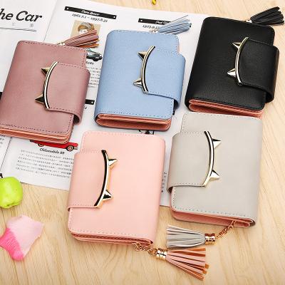 China Fashion Women Zipper Cat Clutch Bag Evening Wedding PU Short Wallet Popular Cute Anti-theft Leather Small Wallet Luxury Coin Purse For Girl for sale