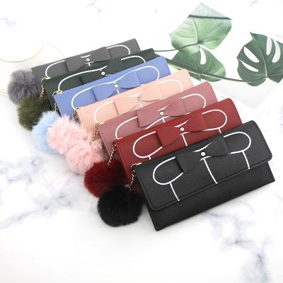 China High Quality Anti Theft Wallet Cards Grab Money Lady Bags Hang Hairball Wallets Fashion Casual Leather Long Wallet Women 2021 Handbags for sale