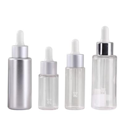 China China 20ml 30ml 50ml Personal Wholesale PET Flat Shoulder Round Clear Essential Oil Bottles Skin Care Serum Bottle Packaging Products Dropper for sale