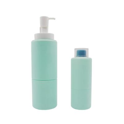 China Personal Skin Care Packaging Custom Body Wash HDPE Containers And Packaging 350ml 780ml Cylinder Mint Green Shampoo Lotion Bottle With Press Lid for sale