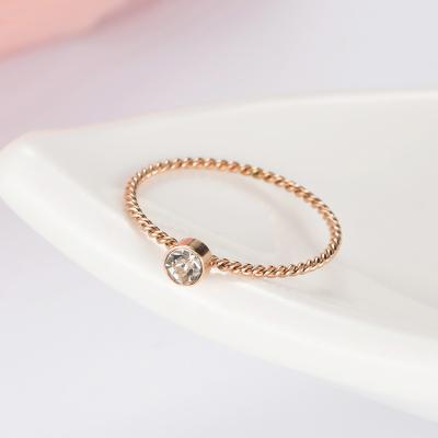 China TRENDY Stainless Steel Rose Gold Zircon Simple Personalized Women's Twist Design Ring for sale