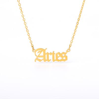 China New Fashion 12 Zodiac Sign Necklace CLASSIC Old English Gold Stainless Steel Letter Zodiac Sign Necklace for sale