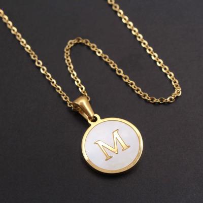 China FASHIONABLE Initial Alphabet Necklace Letter 26 Gold Color 26 Steel Chain Necklace Women Jewelry Shell Pendant Necklace Fashion Titanium for sale