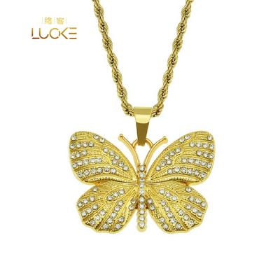 China Alloy Pendant CZ Diamond Big Butterfly Pendant Necklace Women's CLASSIC Butterfly Jewelry Fashion Necklace for sale