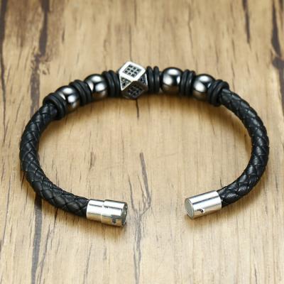 China CLASSIC Men Braided Leather Bracelet Fashion Black Braided Men's Bracelet With Magnetic Clasp for sale