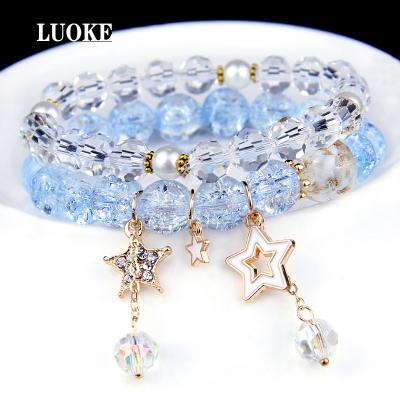 China FASHIONABLE High Quality Lady Girl Beads Bracelet 8-10mm Women Beads Bracelet 2 Pcs Set Crystal Beads Blue for sale