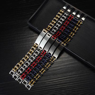 China Hiphop Stainless Steel Motorcycle Chain Mens Fashion Titanium Bicycle Bracelet Personalized Steel Chain Bracelet for sale