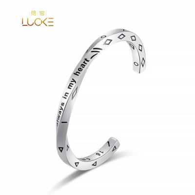 China CLASSIC High Quality Custom Jewelry Stainless Steel Men Women Cuff Open Engrave Letter Bangle Bracelet for sale