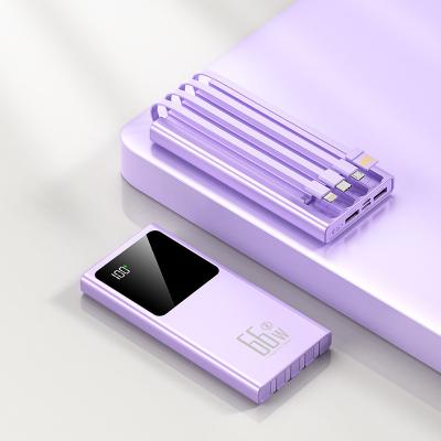 China Fast Charging Easy Carry Built-in 4 Cables Custom Logo Portable Charger Universal Power Bank 20000mah Powerbank for sale