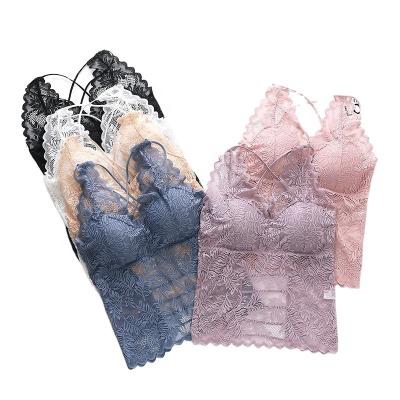 China Summer beauty lace bra solid color female slingback camisole tank tops QUICK DRY comfortable breathable back padded camis lace up tube bra for sale