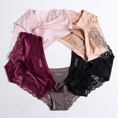 China Antibacterial Women Lace Up Nylon Side Underwear Seamless Breathable Briefs For Girls Ladies Cotton Crotch Solid Color Ice Silk Lace Panties for sale