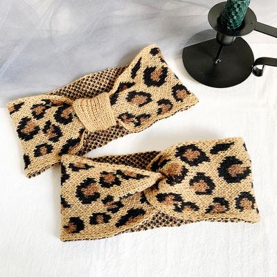 China New smart casual vintage knit designer headband leopard print cross hair bands edge stretch headband for sale