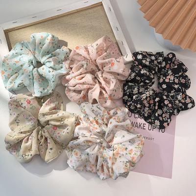 China Fashion Hair Accessories Fashion Girls Silk Hair Scrunchies New Style Floral Design Big Hair Scrunchies for sale