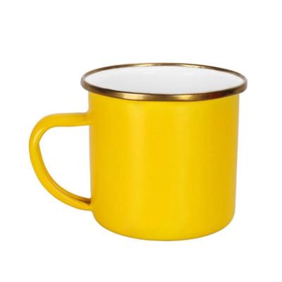 China 2020 Viable Hot Branded Enamel Mug With Metal Rim Personalized Sublimation Enamel Milk Mug for sale