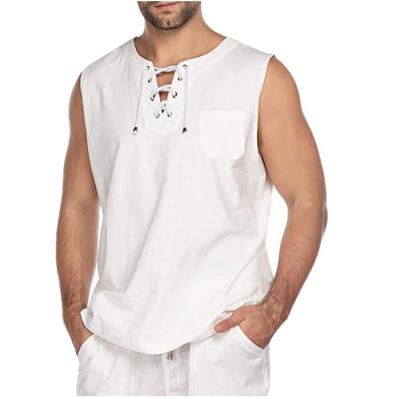 中国 Anti-pilling 2021 New Fashion Men Invest Cotton Lace Up Sleeveless Vest For Men Shirts Hotselling Gym Vest Men 販売のため