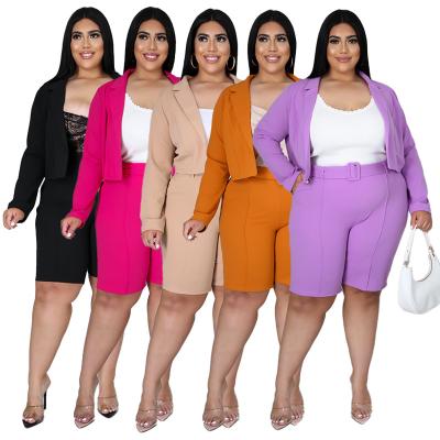 China Gulidd Breathable Fall Plus Size Clothing Suit Female Lady Wear For Office Suits Elegant Women Blazer Shorts 2 Piece Set for sale