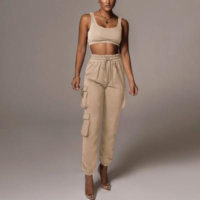 China Gulidd Breathable Newcomers Wholesale Womens Long Pants Workout Joggers Sweatpants Crop Top Vest 2 Two Piece Set for sale