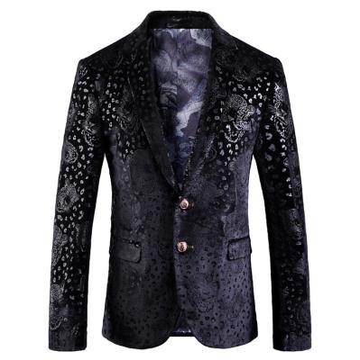 China New Brand Design Anti-wrinkle Silk Men's Suit Jacket Leopard Print Nightclub Men's Jacket Te koop