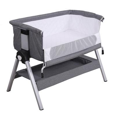 China Hot Sale Modern Luxury Aluminum Adjustable Height Baby Crib Baby Bedside Easy Folding Folding View Baby Co-Sleeper for sale