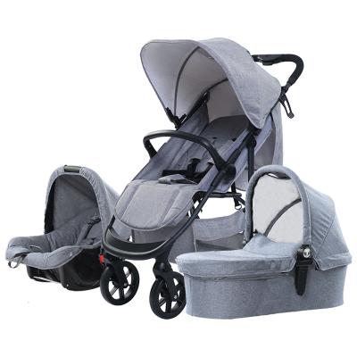 China One Hand Folding EN1888-2 Certification Gray Melange Luxury 3 IN 1 Baby Stroller with Carry Cot Car Seat and Cup Holder Baby Prams with Mummy Bag for sale