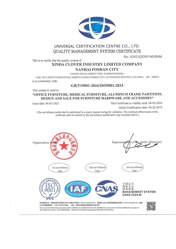 ISO9001 - Xinda Clover Industry Limited Company Nanhai Foshan City