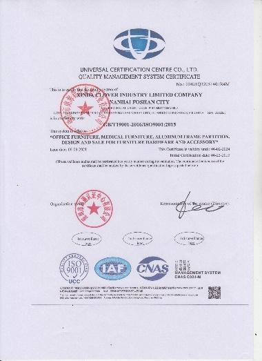 ISO9001 - Xinda Clover Industry Limited Company Nanhai Foshan City