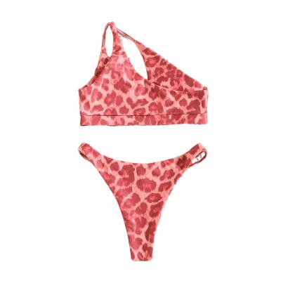 China Breathable Pink Leopard Split Extreme Sexy Girl Mini Micro Swimwear Beach Bikini Set for sale