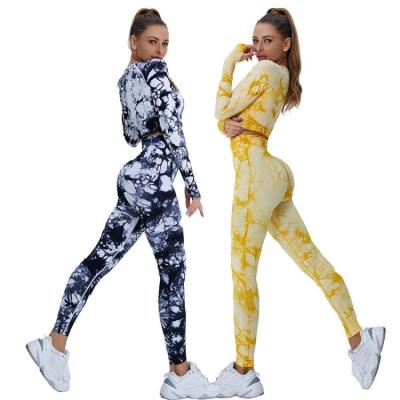 China Wholesale Women's 2 Pieces Workout Equipments Long Sleeve Breathable High Waist Yoga Long Legging Sets for sale