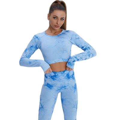 China Wholesale Antibacterial Women's Long Sleeve Workout Equipments 2 Piece High Waisted Yoga Long Sleeve Legging Sets for sale