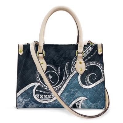 China Fashion Waves Print Chuuk Logo Metal Buckle Large Capacity PU Leather Ladies Fashion Stylish Creative Custom Leather Purses and Handbags for sale