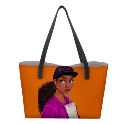 China Fashion Tote Purse Melanin Poppin Printed Beach Hot Sale Ladies Fashion Handbags Elegant Woman Handbag 2021 Wholesale Custom Logo Bags for sale