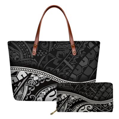 China Fashion Gray Retro Original Tribal Polynesian Lightweight Casual Ladies Shoulder Bags With Long Handles Large Neoprene Top-Handle Bags for sale