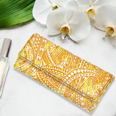 China Fashion Waterproof Yellow Polynesian Tribal Tattoo Stripe Full Print Ladies Pinskin With Wallet Leather Dropshipping Custom Printed Card for sale