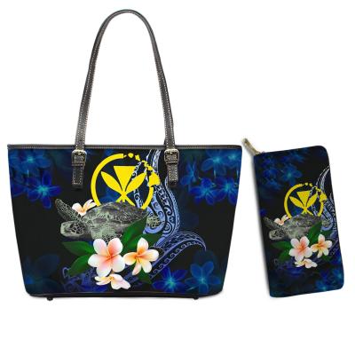 China Fashion Women Handbag Pohnpei Hawaii Floral Print Ladies Leather Handbags 2 Pcs Sets Famous Brands Designer Shoulder Tote Bags For Women for sale