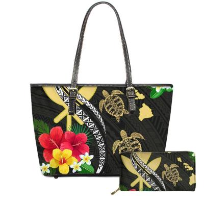 China NATIONAL Polynesian Tribal Designer Turtle Purses and Ladies Handbags for Women Hawaii Flower Print Shoulder Bag Custom Leather Set for sale