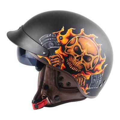 China High Quality Retro Black Ghost Yellow ABS Open Face Vintage Motorcycle Helmet Motorcycle Helmet With Dot Factory Price for sale