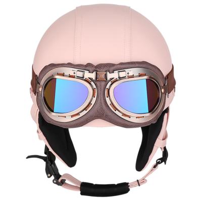 China Safety Open Gray Classic Motorcycle Electric Car Motorcycle ABS Pink Retro ABS Pink Face Vintage Helmet With Glasses for sale