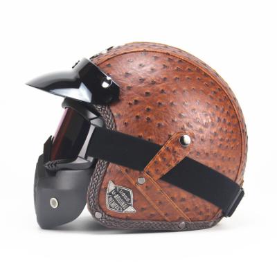 China High Quality Detachable Original Alligator Skin Brim Retro ABS Brown Motorcycle Helmet With Mask And Sun Visor for sale